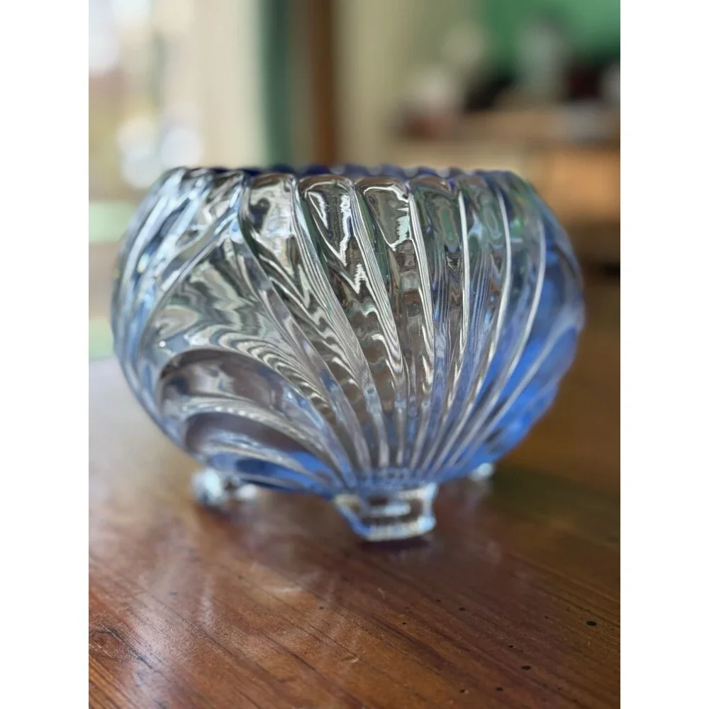 Vintage Elegant Glass Cambridge Blue Caprice Footed Rose Bowl 4.5